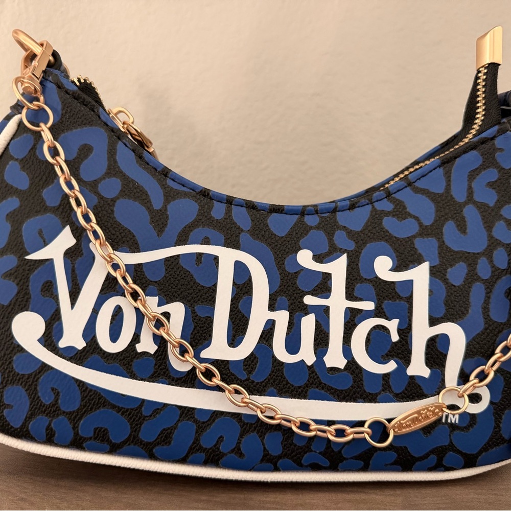 Von Dutch Leopard Print Shoulder Bag in Blue and Black